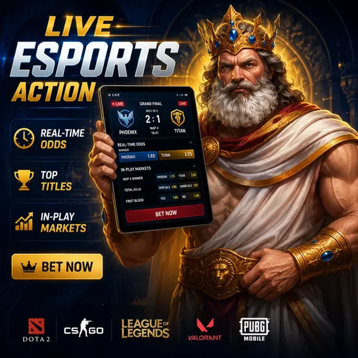 Le Souverain analysant les données esports en direct à l'arène de jeu Titres Esports en direct et action en cours