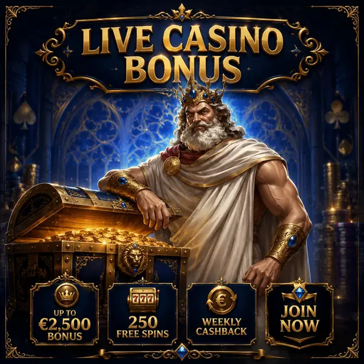 Figure royale au casino en direct Savaspin avec coffre au trésor de bonus et récompenses
