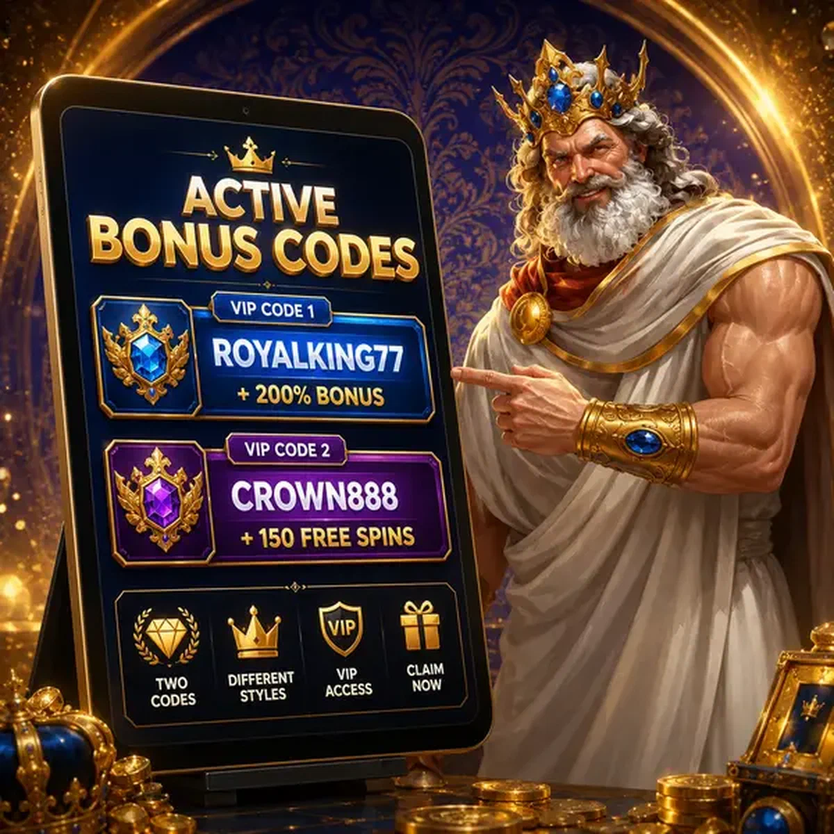 Joueur VIP pointant vers l'affichage des codes bonus actifs chez Savaspin Casino
